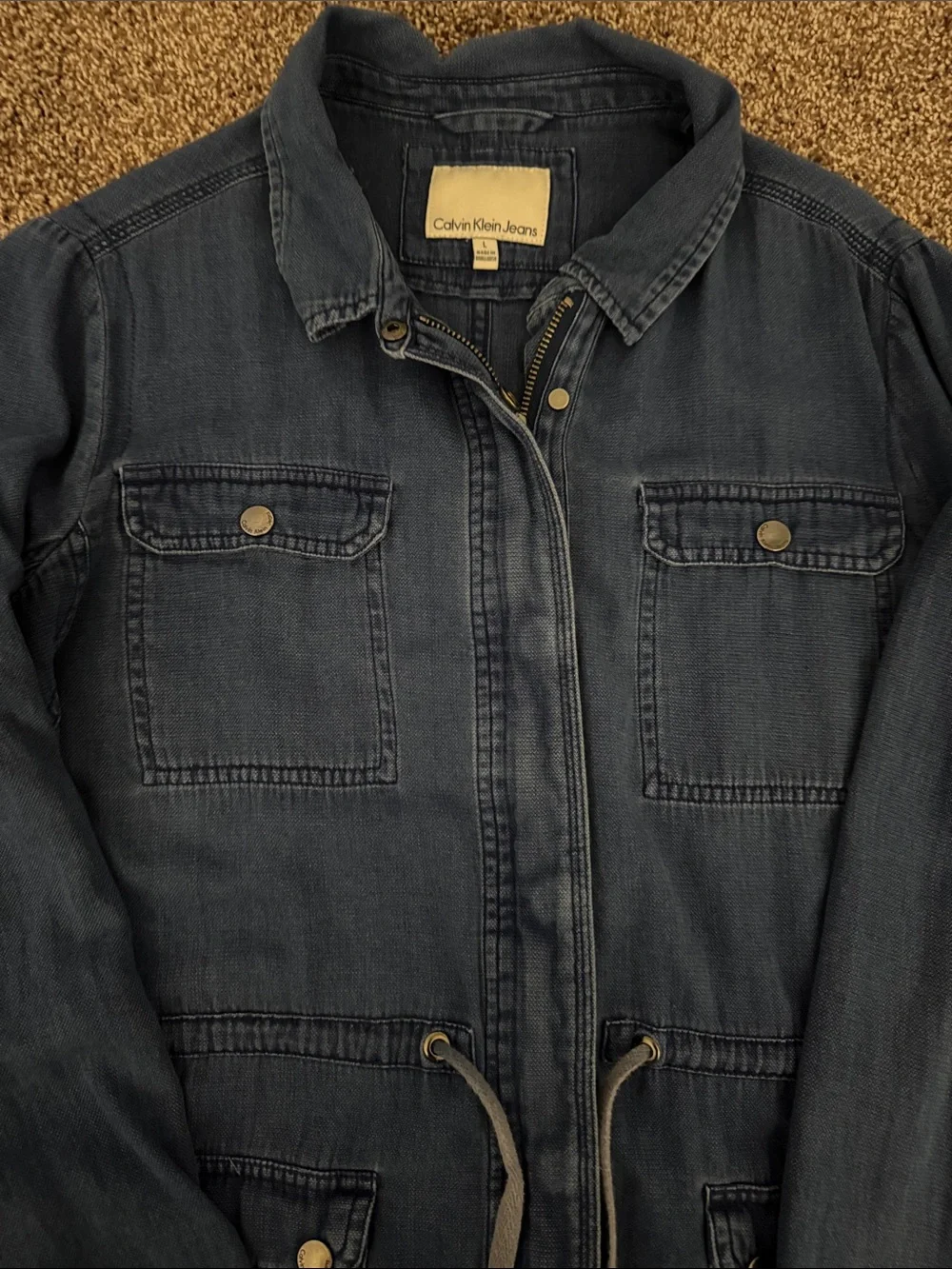 Calvin Klein Jeans Indigo Blue Utility Jacket with Drawstring - Picture 4 of 6